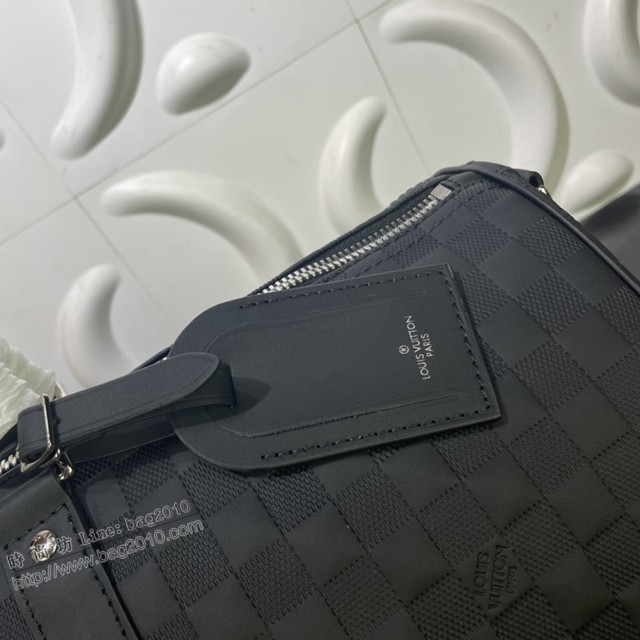 路易威登2021專櫃新款男包 lv男士手袋Damier Infini皮革旅行包 N41145 Keepall50配肩帶旅行袋  ydh4523